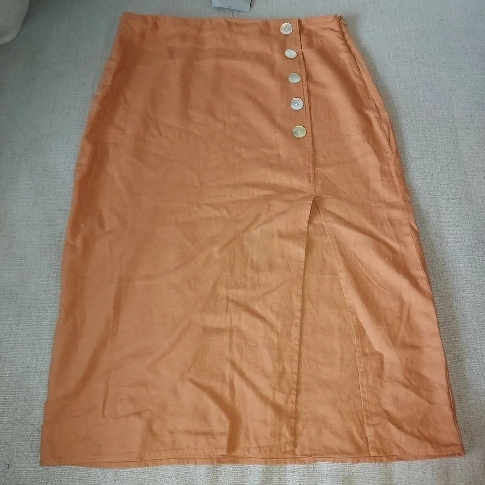 Marc New York Pecan Brown Linen Blend Skirt